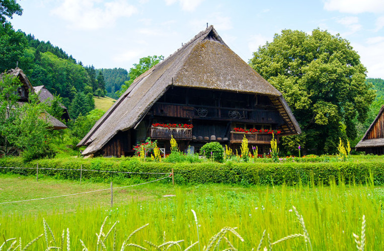 Typischer traditioneller Schwarzwaldhof mit tiefgezogenem Dach
